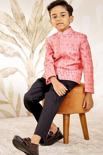 Boy's silk blend jodhpuri - pink raksha bandhan traditional ethnic wear with mirror work (ages 2-12)
