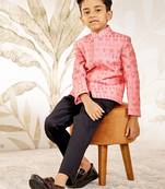  silk blend jodhpuri - pink raksha bandhan traditional ethnic wear with mirror work (ages 2-12)