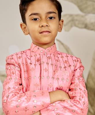  silk blend jodhpuri - pink raksha bandhan traditional ethnic wear with mirror work (ages 2-12) 2