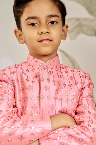  silk blend jodhpuri - pink raksha bandhan traditional ethnic wear with mirror work (ages 2-12)