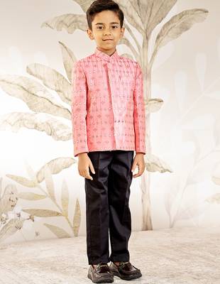  silk blend jodhpuri - pink raksha bandhan traditional ethnic wear with mirror work (ages 2-12) 3