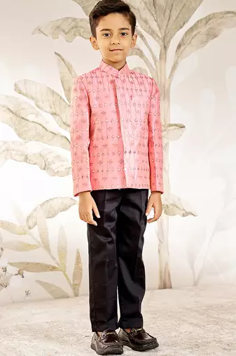  silk blend jodhpuri - pink raksha bandhan traditional ethnic wear with mirror work (ages 2-12)