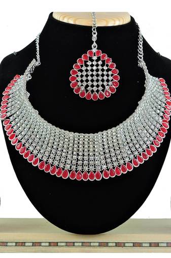 Red designer function wear ad necklace set