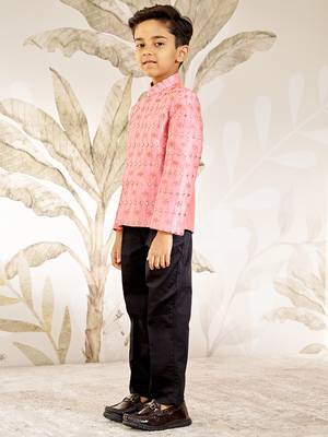  silk blend jodhpuri - pink raksha bandhan traditional ethnic wear with mirror work (ages 2-12) 4