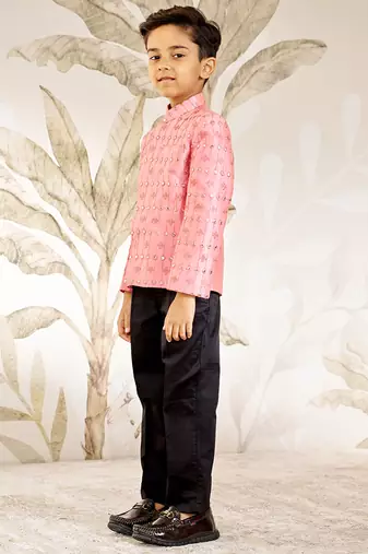  silk blend jodhpuri - pink raksha bandhan traditional ethnic wear with mirror work (ages 2-12)