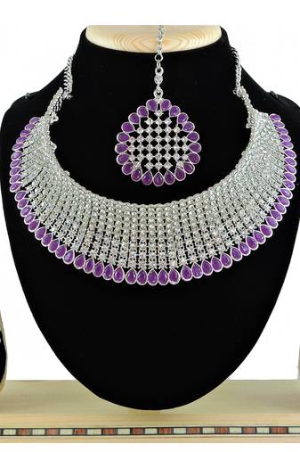 Purple designer function wear ad necklace set