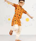  mustard kurta patiala set - festive foil print with sequin work (ages 2-8)