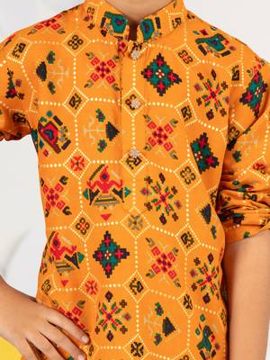  mustard kurta patiala set - festive foil print with sequin work (ages 2-8) 3