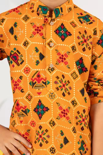  mustard kurta patiala set - festive foil print with sequin work (ages 2-8)