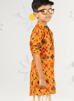  mustard kurta patiala set - festive foil print with sequin work (ages 2-8) 4