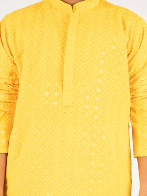  yellow sequin chikankari kurta pyjama set - diwali 2025 wedding festive ethnic wear size 20-36 3