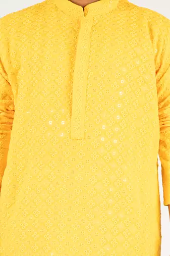  yellow sequin chikankari kurta pyjama set - diwali 2025 wedding festive ethnic wear size 20-36