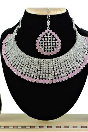 Pink designer function wear ad necklace set