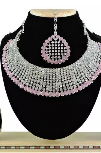Pink designer function wear ad necklace set