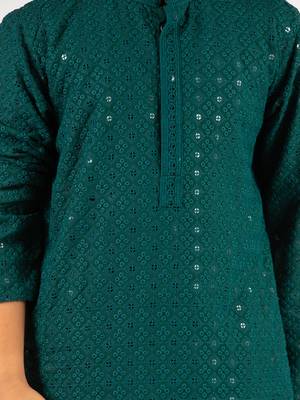  green sequin chikankari kurta pyjama set - diwali 2025 navratri wedding festive ethnic wear size 20-36 3