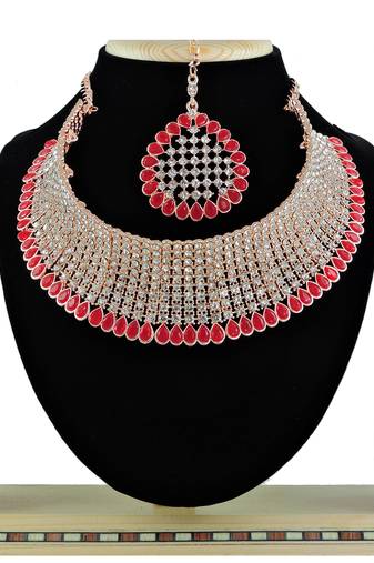 Red designer function wear ad necklace set