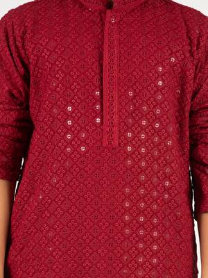  maroon sequin chikankari kurta pyjama set - diwali 2025 royal wedding premium festive ethnic size 20-36 3