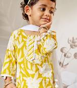 Girl's traditional yellow cotton kurta sharara set with dupatta floral print for festival wear (22-30)