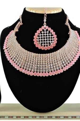 Pink designer function wear ad necklace set