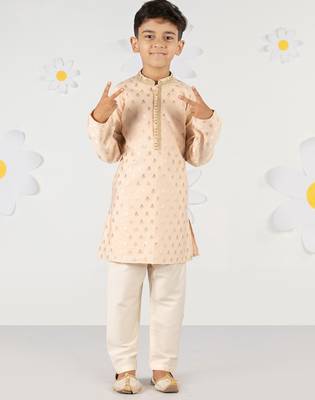  peach silk blend kurta pyjama set - sequin embroidery festive ethnic wear (size 22-30) 1