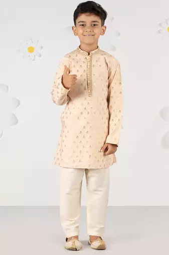  peach silk blend kurta pyjama set - sequin embroidery festive ethnic wear (size 22-30)
