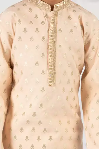  peach silk blend kurta pyjama set - sequin embroidery festive ethnic wear (size 22-30)
