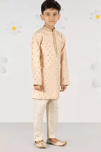  peach silk blend kurta pyjama set - sequin embroidery festive ethnic wear (size 22-30)