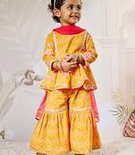 Girl's orange cotton kurta sharara set - raksha bandhan festive ethnic wear with floral print & dupatta (ages 14-20)