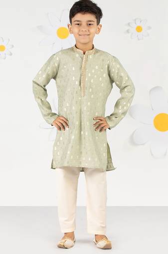 Boy's mint green silk blend kurta pyjama set - sequin embroidery festive ethnic wear (size 22-30)