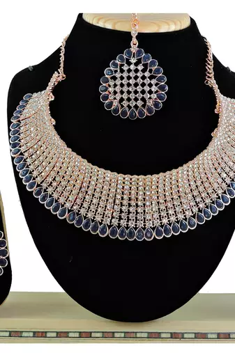Blue designer function wear ad necklace set