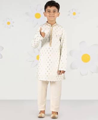  cream silk blend kurta pyjama set - sequin embroidery festive ethnic wear (size 22-30) 1