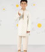  cream silk blend kurta pyjama set - sequin embroidery festive ethnic wear (size 22-30)