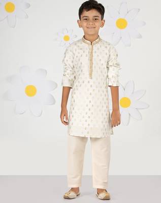  cream silk blend kurta pyjama set - sequin embroidery festive ethnic wear (size 22-30) 2