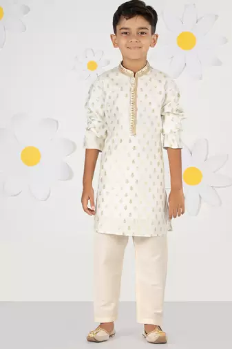  cream silk blend kurta pyjama set - sequin embroidery festive ethnic wear (size 22-30)