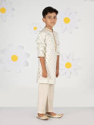  cream silk blend kurta pyjama set - sequin embroidery festive ethnic wear (size 22-30) 4