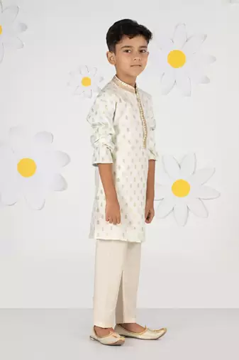  cream silk blend kurta pyjama set - sequin embroidery festive ethnic wear (size 22-30)