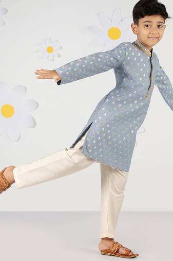 Boy's aqua silk blend kurta pyjama set - sequin embroidery festive ethnic wear (size 22-30)