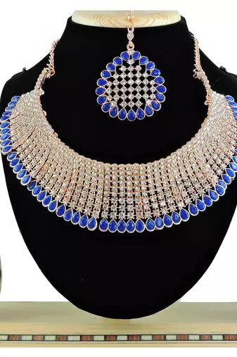 Blue designer function wear ad necklace set