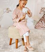 Girl's traditional mint green cotton kurta leggings set with floral print for festival wear collection (22-30)