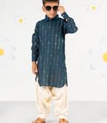  turquoise kurta patiala set - foil print modal chanderi ethnic wear festive collection