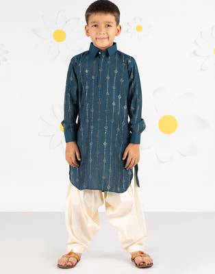  turquoise kurta patiala set - foil print modal chanderi ethnic wear festive collection 2