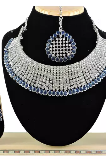 Blue designer function wear ad necklace set