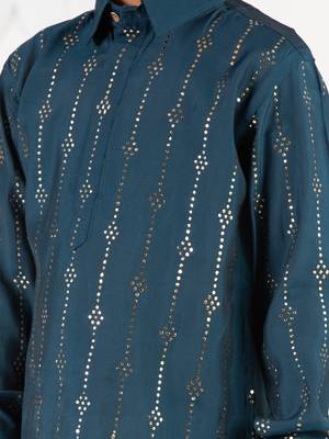  turquoise kurta patiala set - foil print modal chanderi ethnic wear festive collection 3