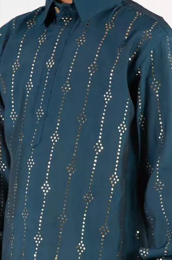  turquoise kurta patiala set - foil print modal chanderi ethnic wear festive collection