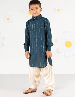  turquoise kurta patiala set - foil print modal chanderi ethnic wear festive collection 4
