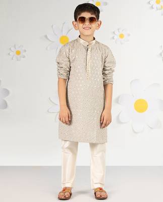  grey kurta pyjama set - sequin embroidered rayon ethnic wear eid festive collection 1