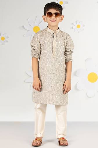 Boy's grey kurta pyjama set - sequin embroidered rayon ethnic wear eid festive collection