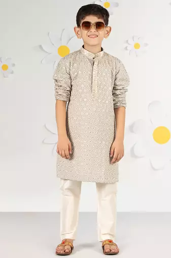 Boy's grey kurta pyjama set - sequin embroidered rayon ethnic wear eid festive collection