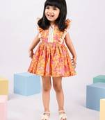 Girl's mustard floral cotton dress - sleeveless summer dress with all-over print (ages 1-5)