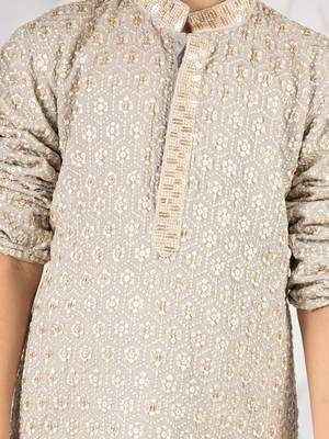  grey kurta pyjama set - sequin embroidered rayon ethnic wear eid festive collection 3
